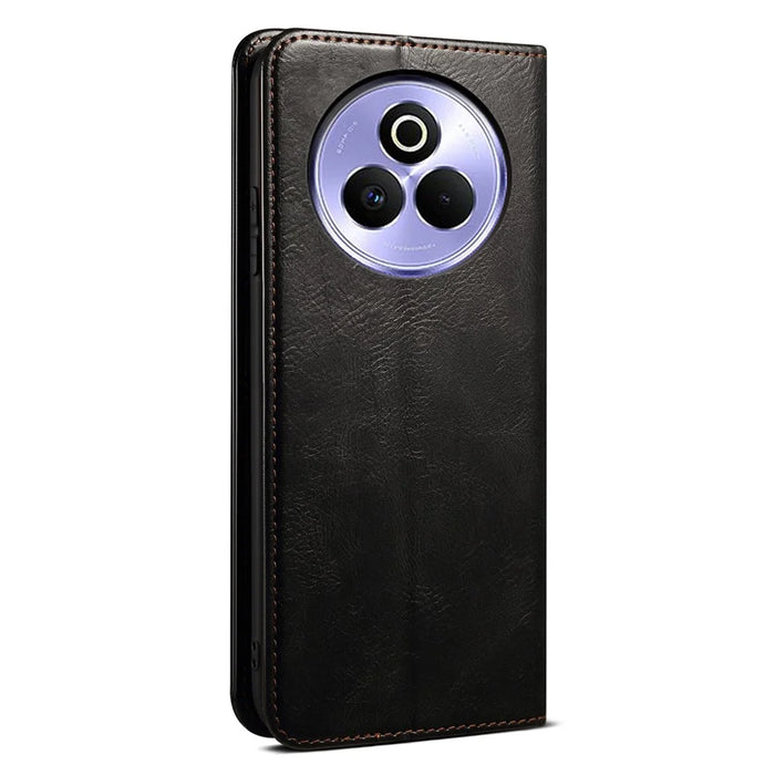 For Realme P3 Pro 5G Case Crazy Horse Texture Waxy Leather Wallet Stand Phone Cover - Black - 7