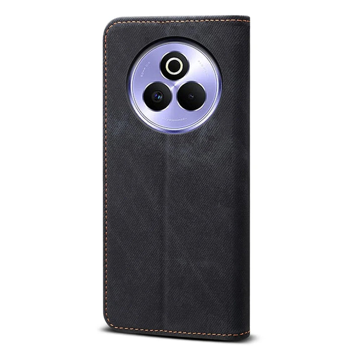 For Realme P3 Pro 5G Case Jeans Cloth Texture Anti-Scratch Leather Stand Phone Cover - Black - 6