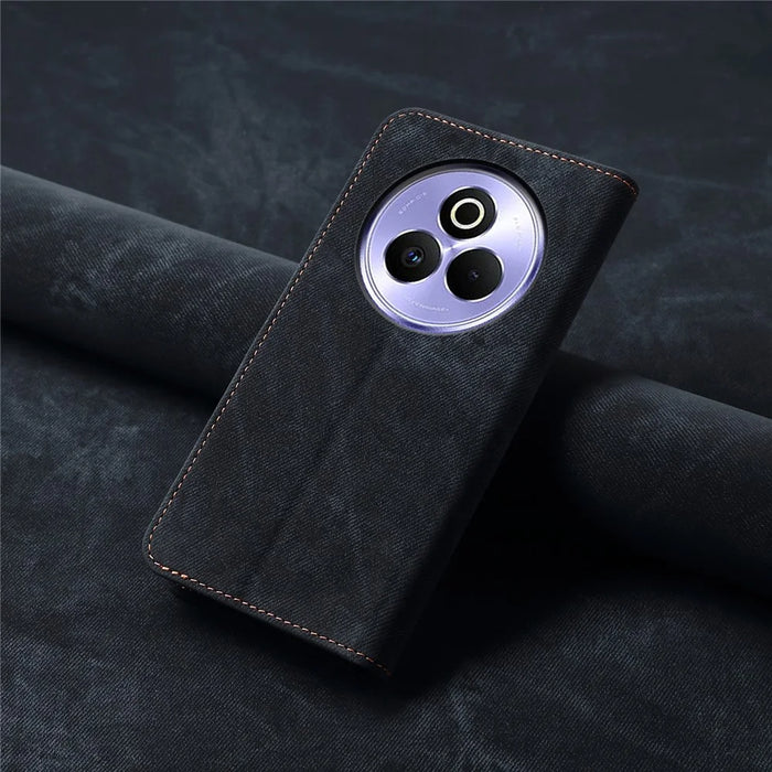 For Realme P3 Pro 5G Case Jeans Cloth Texture Anti-Scratch Leather Stand Phone Cover - Black - 7