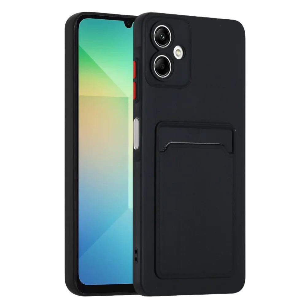 For Samsung Galaxy A06 4G Case Card Slot Matte Fingerprint-Free Back Cover - Black - 2