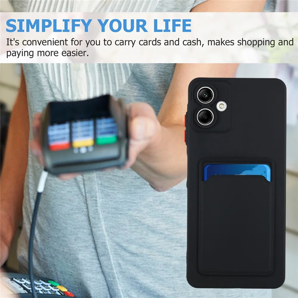 For Samsung Galaxy A06 4G Case Card Slot Matte Fingerprint-Free Back Cover - Black - 5