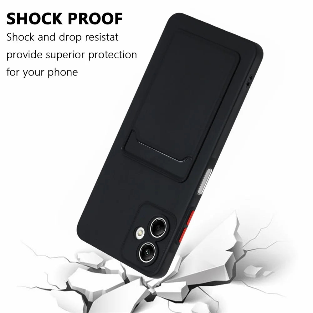 For Samsung Galaxy A06 4G Case Card Slot Matte Fingerprint-Free Back Cover - Black - 6