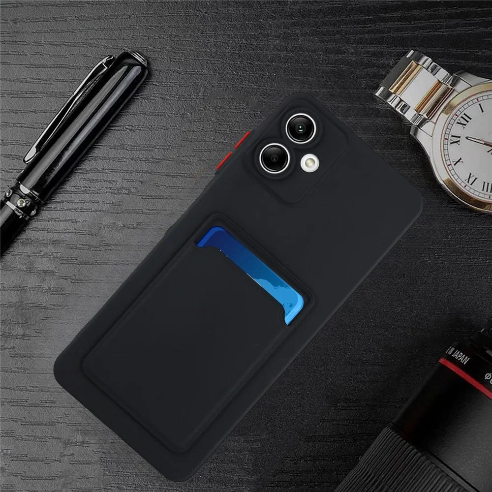 For Samsung Galaxy A06 4G Case Card Slot Matte Fingerprint-Free Back Cover - Black - 7