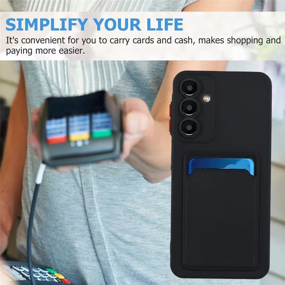 For Samsung Galaxy A56 5G Case Card Slot Matte Fingerprint-Free Back Cover - Black - 5