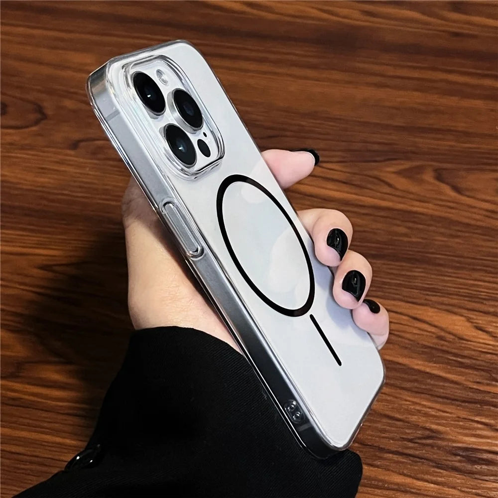For iPhone 15 Pro Max Case Hard PC Transparent Phone Back Cover Compatible with MagSafe - Black - 6