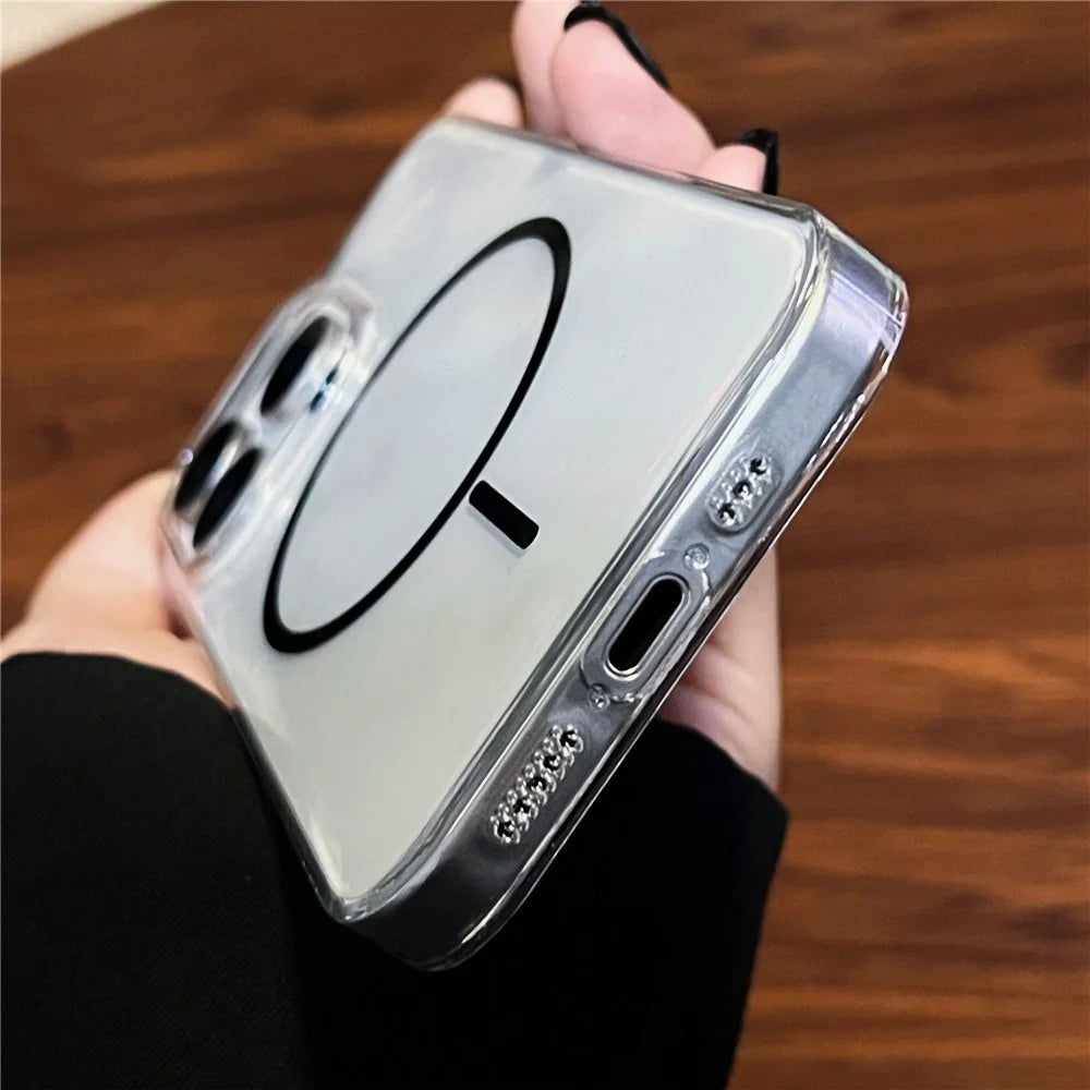 For iPhone 15 Pro Max Case Hard PC Transparent Phone Back Cover Compatible with MagSafe - Black - 7