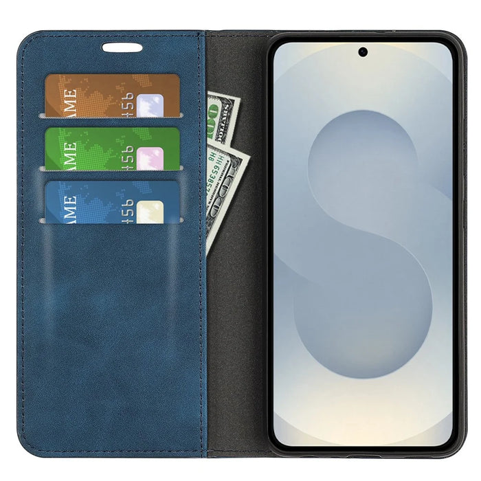For Samsung Galaxy S25 Edge Case Skin Touch Leather Wallet Phone Cover - Blue - 2