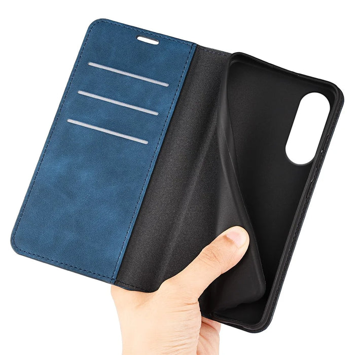 For Samsung Galaxy S25 Edge Case Skin Touch Leather Wallet Phone Cover - Blue - 3