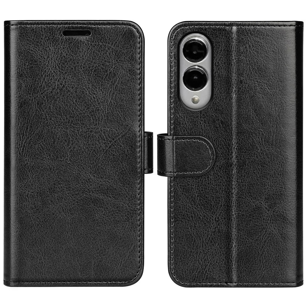 For Samsung Galaxy S25 Edge Case Crazy Horse Texture Stand Leather Phone Cover - Black - 4