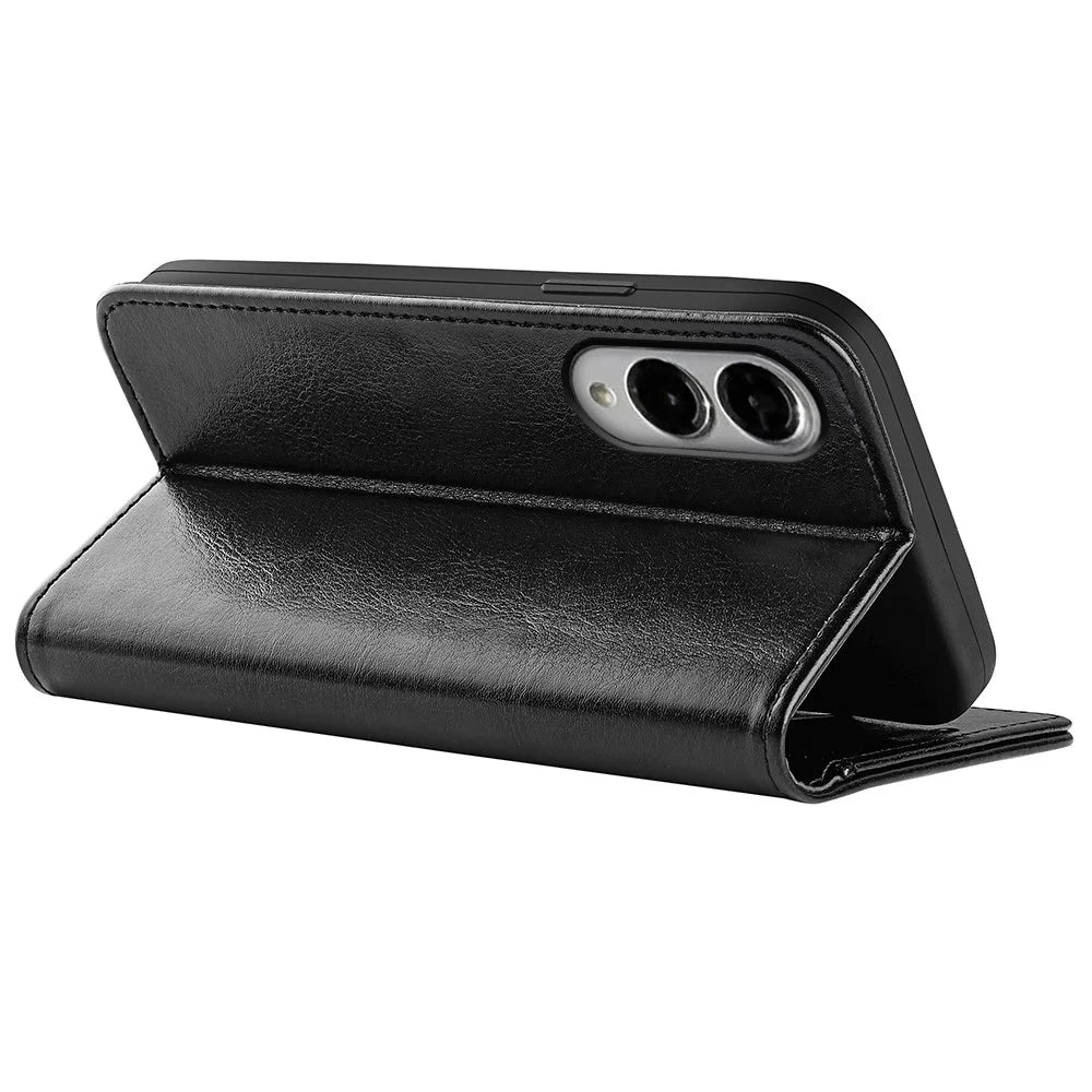 For Samsung Galaxy S25 Edge Case Crazy Horse Texture Stand Leather Phone Cover - Black - 5