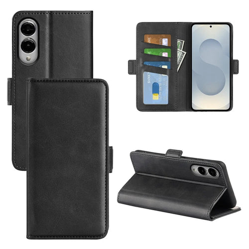For Samsung Galaxy S25 Edge Case Calf Texture Leather Wallet Phone Cover - Black - 1