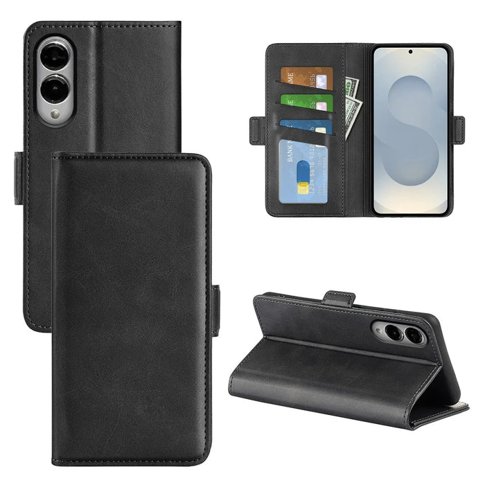 For Samsung Galaxy S25 Edge Case Calf Texture Leather Wallet Phone Cover - Black - 1