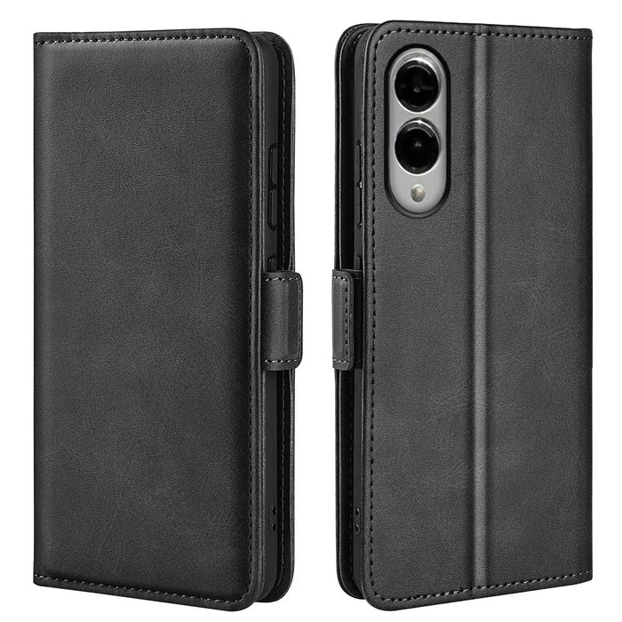 For Samsung Galaxy S25 Edge Case Calf Texture Leather Wallet Phone Cover - Black - 5