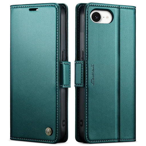 CASEME For iPhone 17e / 16e Leather Case  023 RFID Blocking 3 Card Slot Mobile Cover - Green - 2