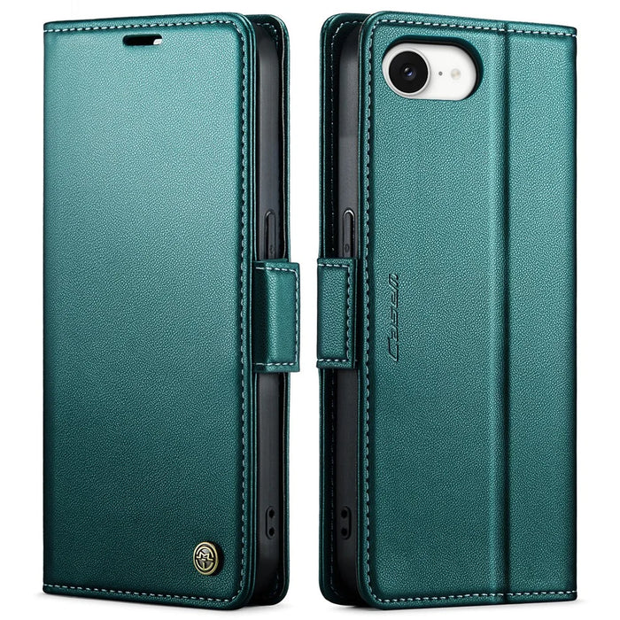 CASEME For iPhone 17e / 16e Leather Case  023 RFID Blocking 3 Card Slot Mobile Cover - Green - 2