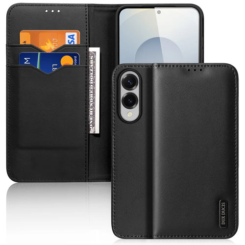 DUX DUCIS For Samsung Galaxy S25 Edge Case  Hivo Series Cowhide Leather RFID Blocking Wallet Stand Flip Phone Cover - Black - 1