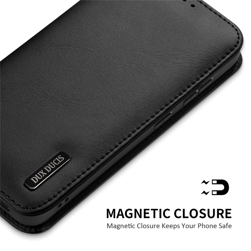 DUX DUCIS For Samsung Galaxy S25 Edge Case  Hivo Series Cowhide Leather RFID Blocking Wallet Stand Flip Phone Cover - Black - 5