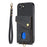 For iPhone 17e / 16e Case with Card Holder Kickstand Leather Phone Back Cover - Black - 2