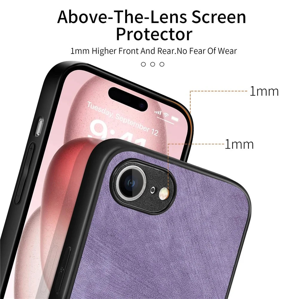 For iPhone 17e / 16e Case Shockproof Slim Retro Leather Phone Back Cover - Purple - 3