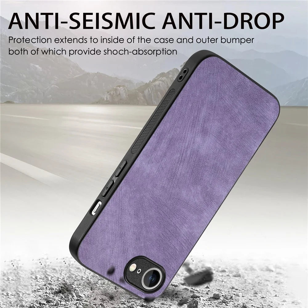 For iPhone 17e / 16e Case Shockproof Slim Retro Leather Phone Back Cover - Purple - 4