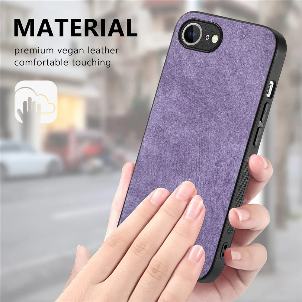 For iPhone 17e / 16e Case Shockproof Slim Retro Leather Phone Back Cover - Purple - 5