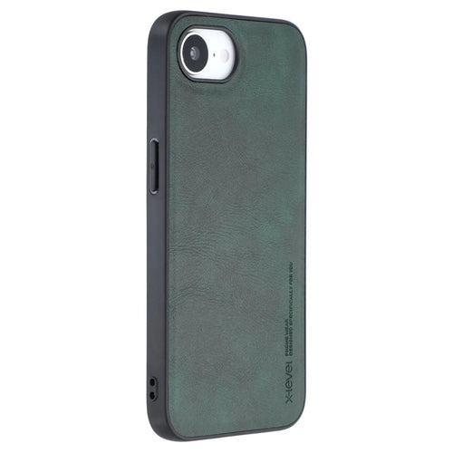 X-LEVEL Bojue-3 Series For iPhone 17e / 16e Case Leather Coated PC+TPU Phone Back Cover - Midnight Green - 1