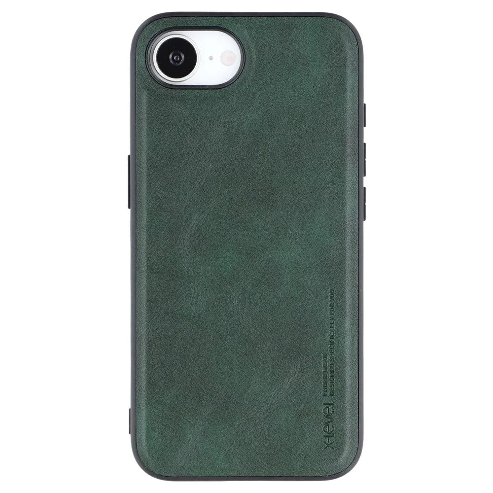 X-LEVEL Bojue-3 Series For iPhone 17e / 16e Case Leather Coated PC+TPU Phone Back Cover - Midnight Green - 4