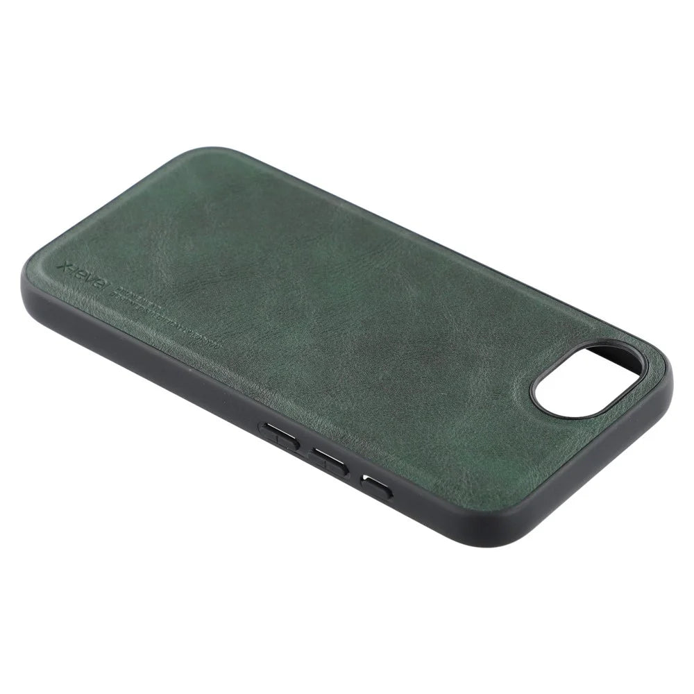 X-LEVEL Bojue-3 Series For iPhone 17e / 16e Case Leather Coated PC+TPU Phone Back Cover - Midnight Green - 5
