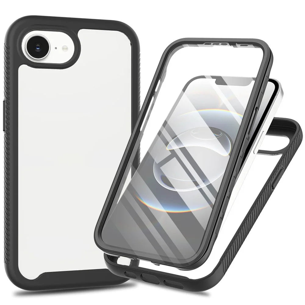 For iPhone 17e / 16e Case PC + TPU Phone Clear Back Cover with PET Screen Film - Black - 1