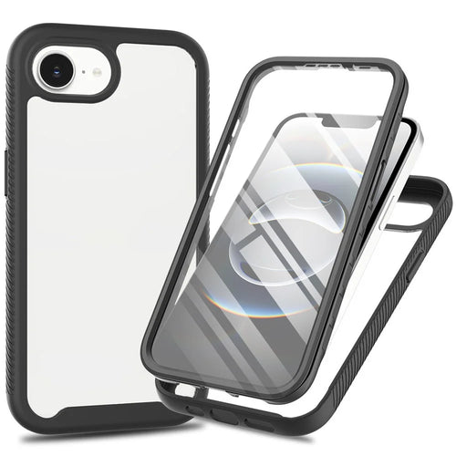 For iPhone 17e / 16e Case PC + TPU Phone Clear Back Cover with PET Screen Film - Black - 1