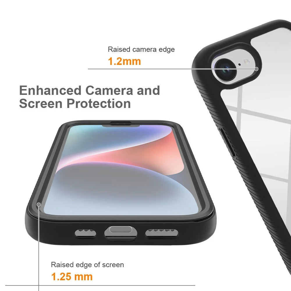 For iPhone 17e / 16e Case PC + TPU Phone Clear Back Cover with PET Screen Film - Black - 3