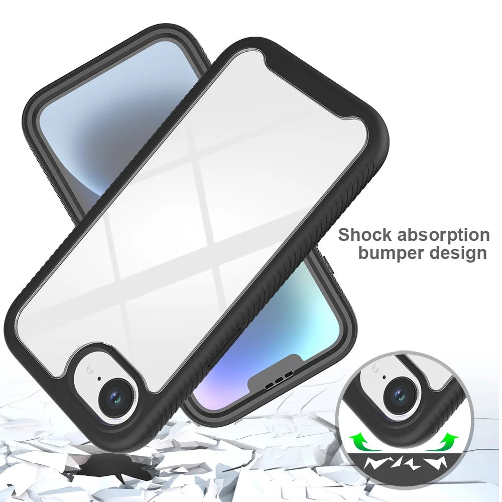 For iPhone 17e / 16e Case PC + TPU Phone Clear Back Cover with PET Screen Film - Black - 5