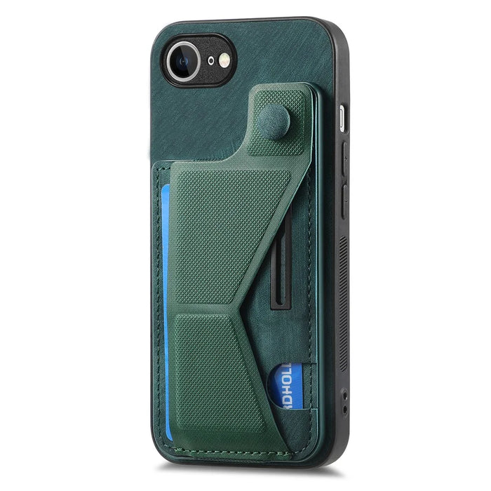 For iPhone 17e / 16e Case with Card Slot Kickstand Retro Leather Back Cover - Green - 2