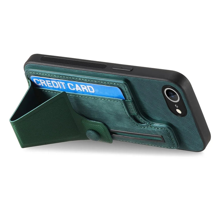 For iPhone 17e / 16e Case with Card Slot Kickstand Retro Leather Back Cover - Green - 4