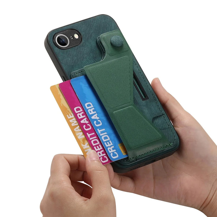 For iPhone 17e / 16e Case with Card Slot Kickstand Retro Leather Back Cover - Green - 6