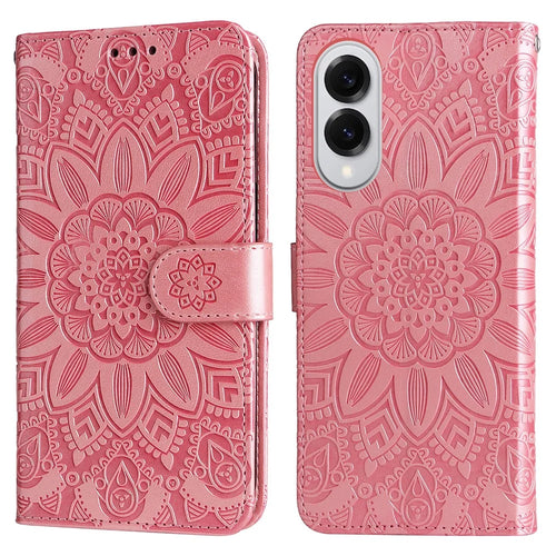 For Samsung Galaxy S25 Edge Case Sunflower Imprint Leather Wallet Phone Cover - Pink - 1