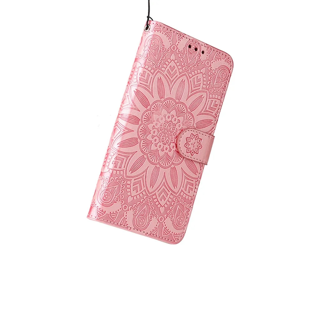 For Samsung Galaxy S25 Edge Case Sunflower Imprint Leather Wallet Phone Cover - Pink - 4