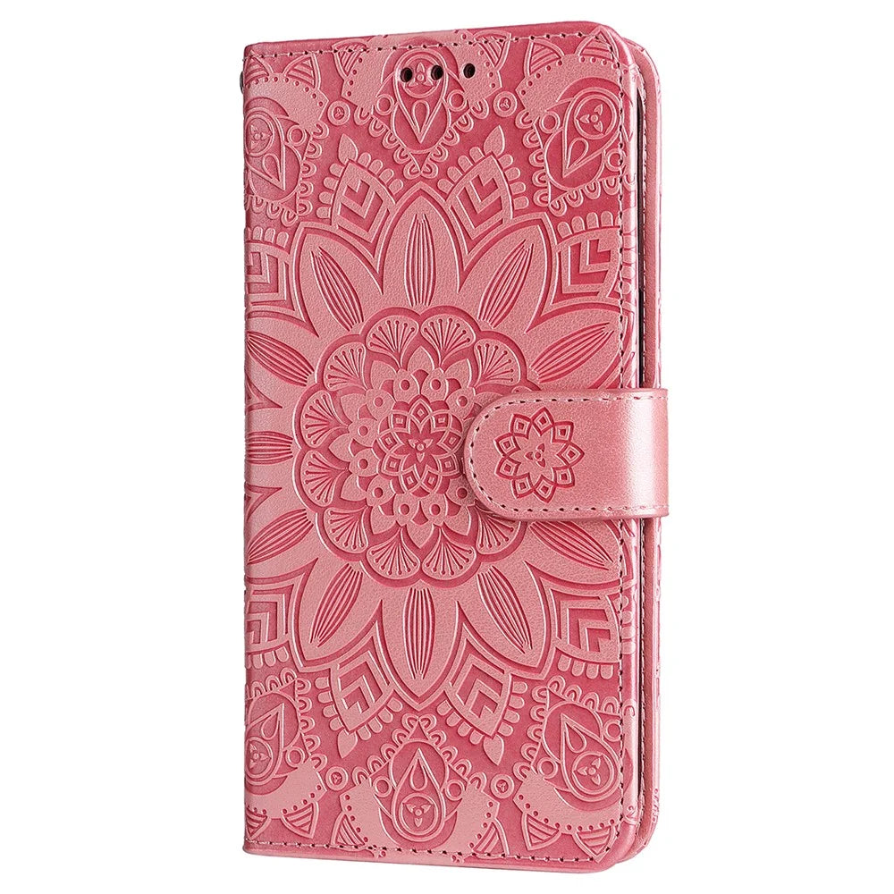 For Samsung Galaxy S25 Edge Case Sunflower Imprint Leather Wallet Phone Cover - Pink - 5