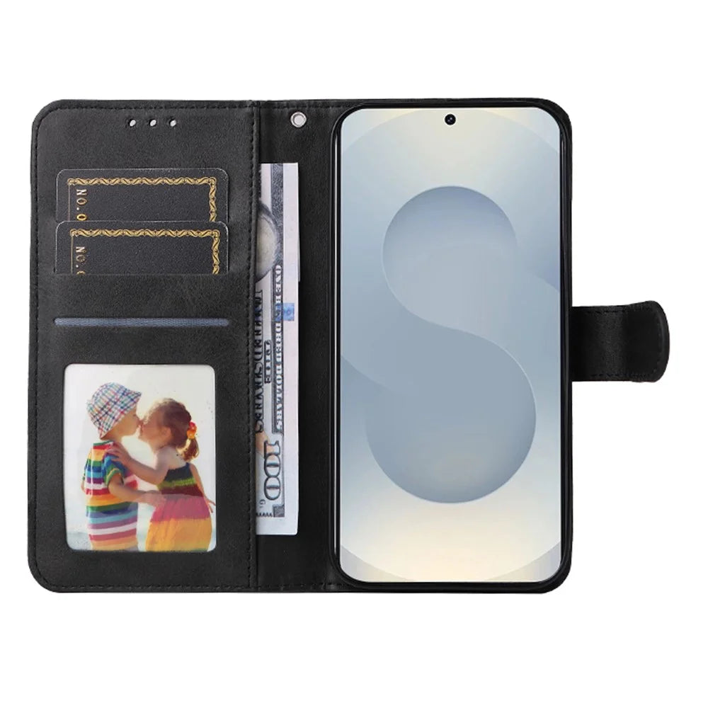 For Samsung Galaxy S25 Edge Case Wallet PU Leather Folio Flip Phone Cover - Black - 2