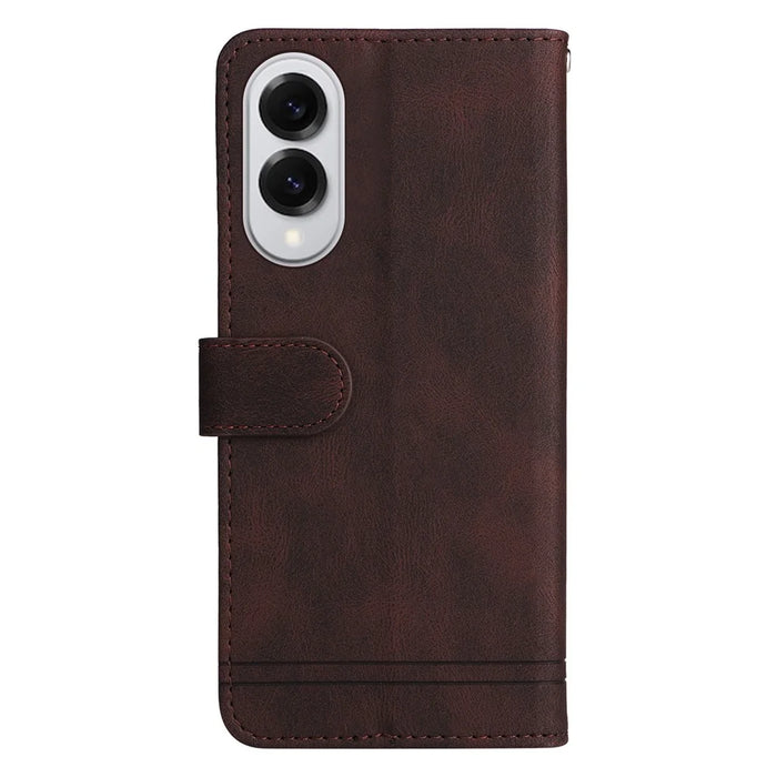 For Samsung Galaxy S25 Edge Leather Wallet Cases Skin Touch Phone Cover Stand with Strap - Brown - 7