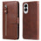 For Samsung Galaxy S25 Edge Case Zipper Wallet Calf Texture PU Leather Phone Cover - Brown - 1