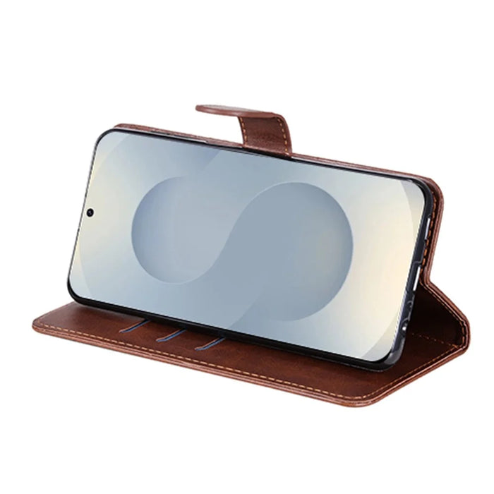 For Samsung Galaxy S25 Edge Case Zipper Wallet Calf Texture PU Leather Phone Cover - Brown - 2