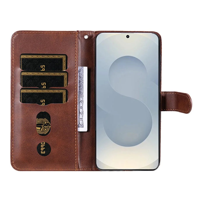 For Samsung Galaxy S25 Edge Case Zipper Wallet Calf Texture PU Leather Phone Cover - Brown - 3