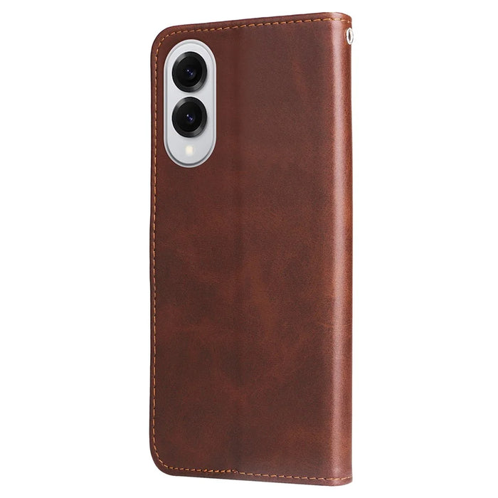 For Samsung Galaxy S25 Edge Case Zipper Wallet Calf Texture PU Leather Phone Cover - Brown - 6
