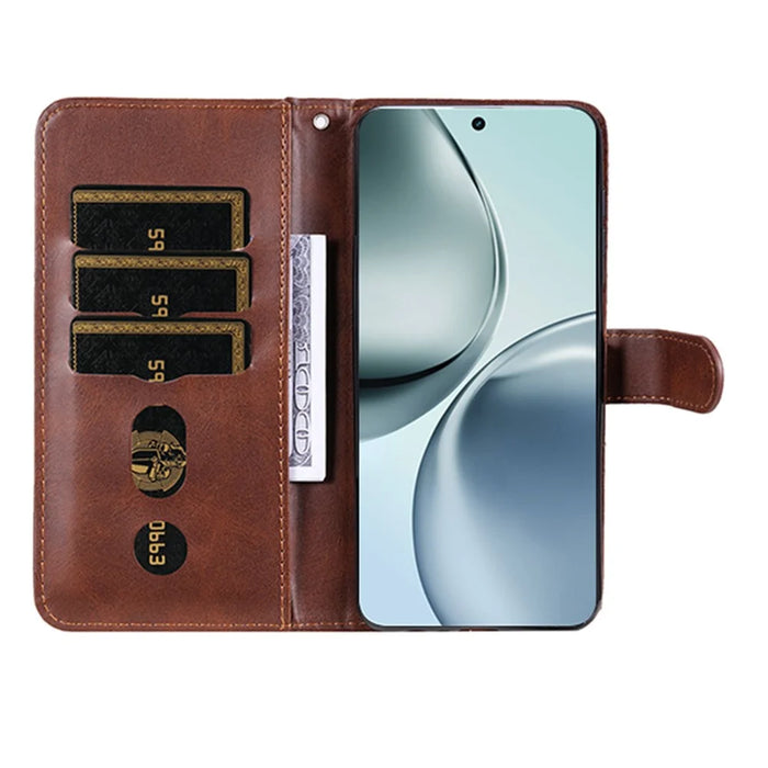 For Realme 14 Pro 5G Case Zipper Wallet Calf Texture PU Leather Phone Cover - Brown - 2