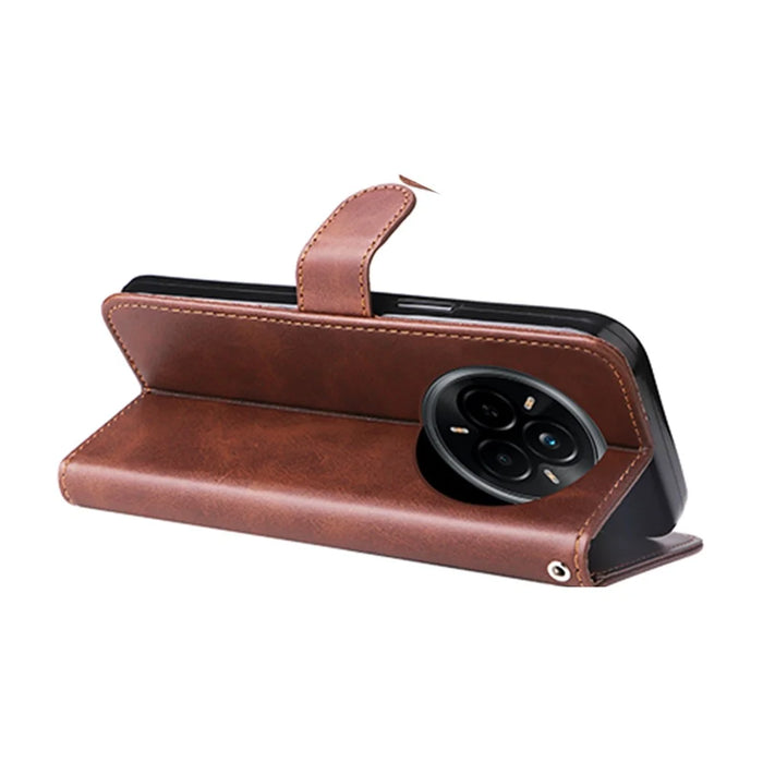 For Realme 14 Pro 5G Case Zipper Wallet Calf Texture PU Leather Phone Cover - Brown - 4