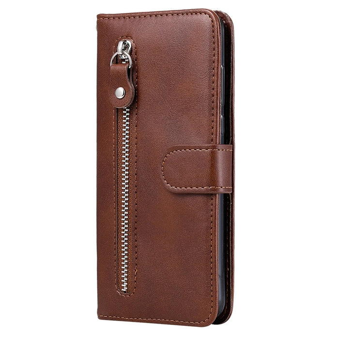 For Realme 14 Pro 5G Case Zipper Wallet Calf Texture PU Leather Phone Cover - Brown - 6
