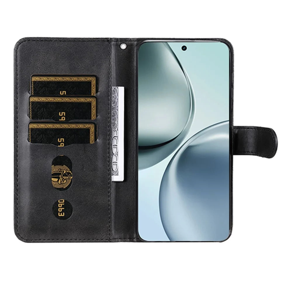 For Realme 14 Pro+ 5G Case Zipper Wallet Calf Texture PU Leather Phone Cover - Black - 2
