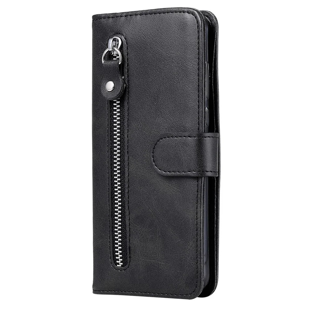 For Realme 14 Pro+ 5G Case Zipper Wallet Calf Texture PU Leather Phone Cover - Black - 5