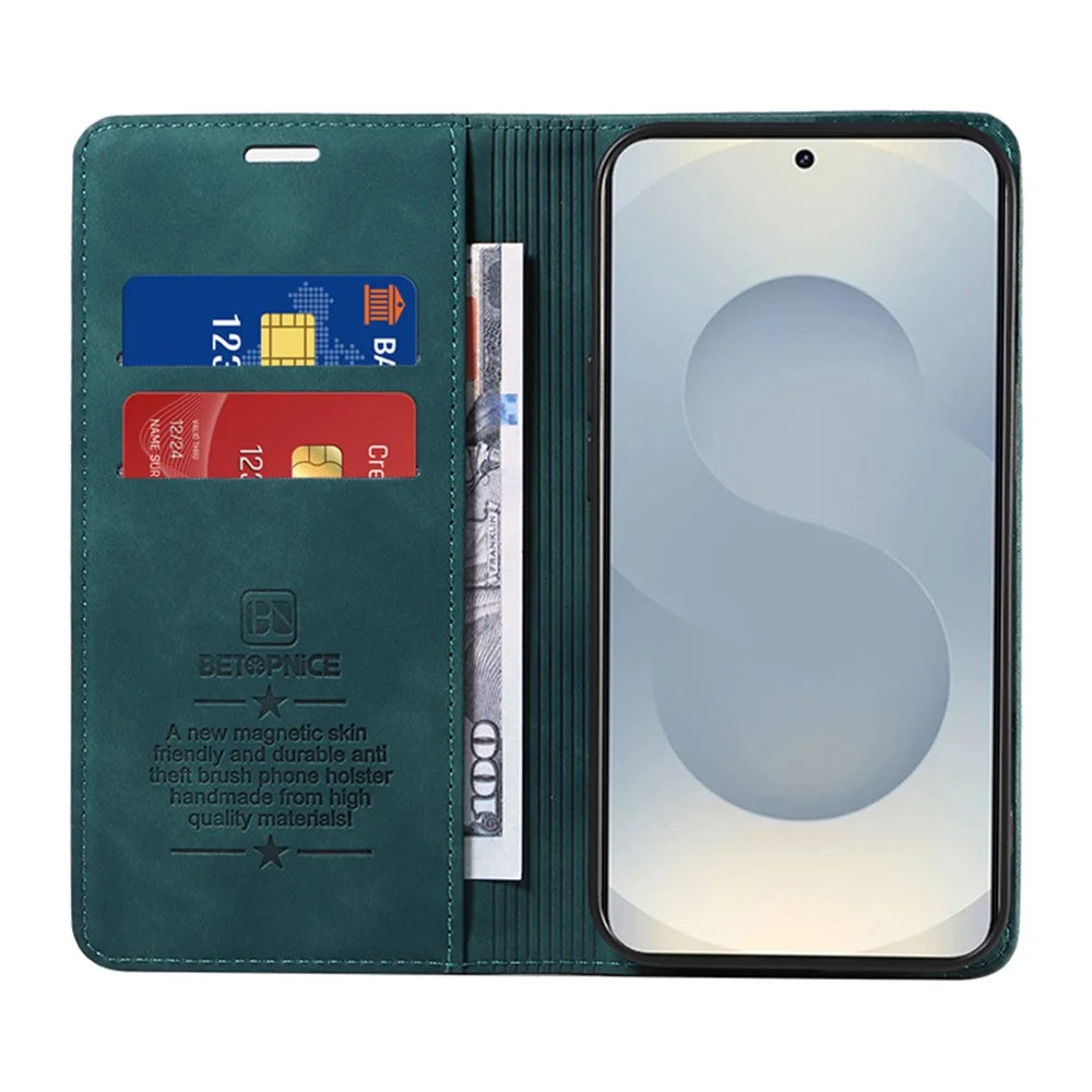 BETOPNICE 003 For Samsung Galaxy S25 Edge Case Wallet Leather Phone Cover with Stand - Green - 2